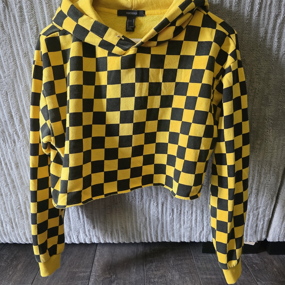 Forever 21 Yellow and Black Checkered Women's Hoodie